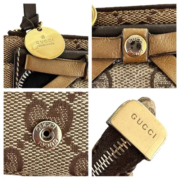 Authentic GUCCI Tan GG Monogram Canvas & Brown Leather Teddy Bear Card Holder - Picture 10 of 16